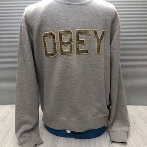 OBEY Crew Neck Sweater - Women’s Size Small - Light Grey- In very good condition